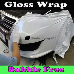 White Gloss White Vinyl Car Wrap Błyszczący biały folia z bąbelkiem powietrza za darmo do pojazdu na naklejkę rozmiar 1,52x30 m/rolka 5x98 stóp