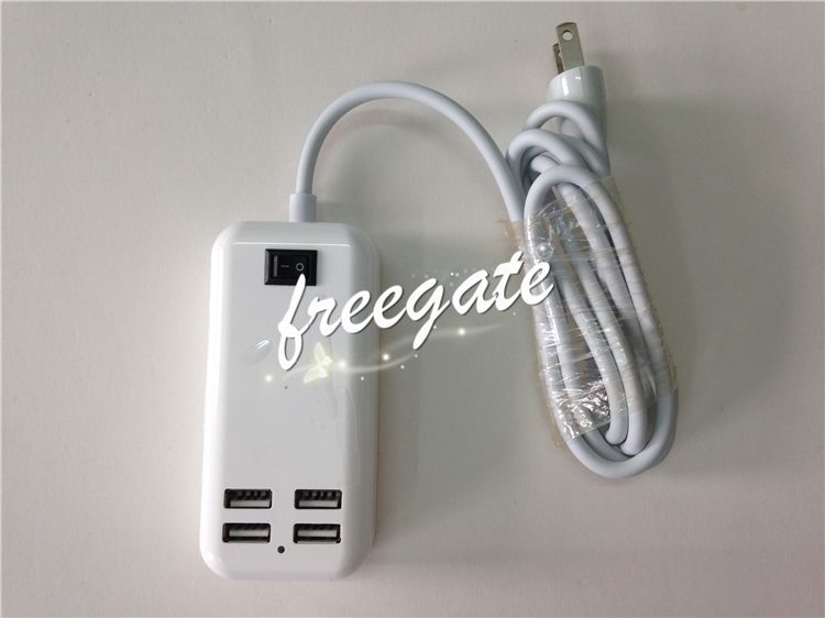 2014 New 4 Ports USB Travel Charger 5V 3A 15W USB Wall Charger Desktop Adapter US EU UK AU Plug with Switch 1.5m Cable for iPhone6 6plus 5 4