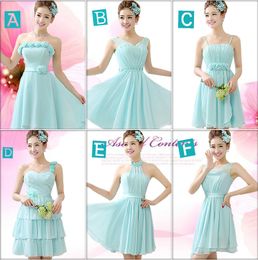New Arrivel Lovely 6 Styles Custom Made Elegant Lace-up Back Chiffon Knee-Length Bridesmaid Dresses /Wedding Party Dresses
