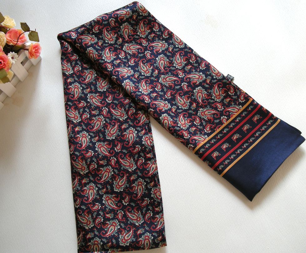 Mode ny vintage stil 2015 lång mullbärsilk dubbel lager silke satin män tryck silkescarf halschief274a