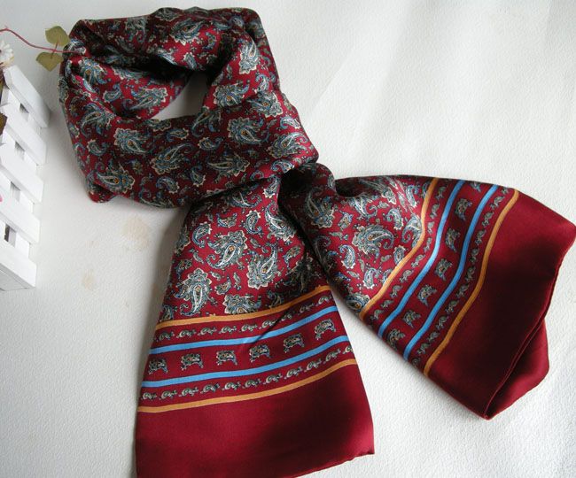 Mode Nieuwe vintage stijl 2015 Lange moerbei zijde dubbele laag zijde satijnen mannen print zijden sjaal nekkee274a