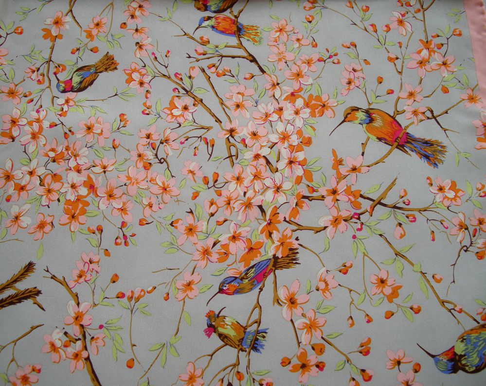 2015 oiseaux motif rose fleurs mûrier soie manuel bord soie sergé femmes infini carré écharpe pure soie châle2561