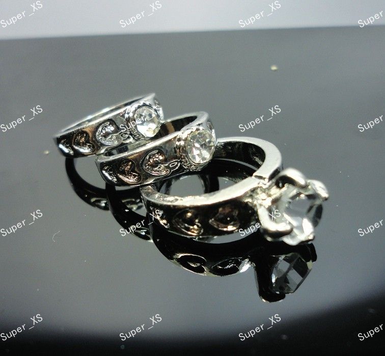 

1Sets 3pcs Hot Rhinestone Zircon Silver Plated Rings for Women Jewelry Whole Bulk Lots 3Pcs in 1Set Ring Free Shipping LR039