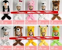 Cartoon animal hat scarf gloves fluffy plush hooded party lo...