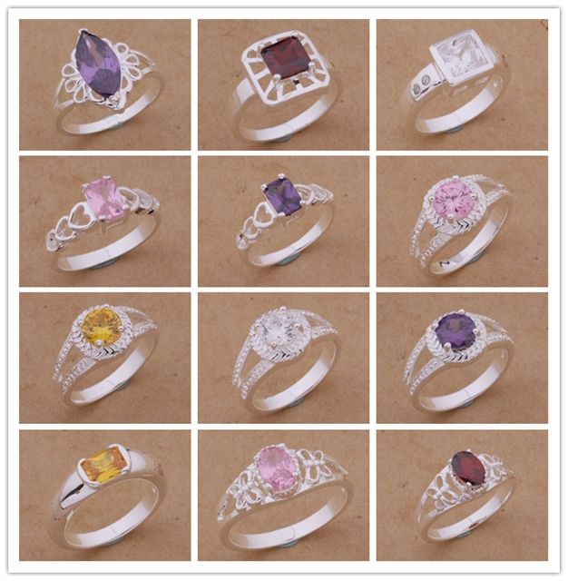 

Mixed Orders Top quality 925 silver plated ring with zircon crystal fashion jewelry pretty cute wedding / engagement gift free shipping