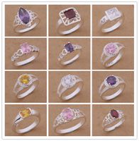 Gemengde bestellingen Topkwaliteit 925 Verzilverd Ring met Zirkoon Crystal Mode-sieraden Mooie Leuke Bruiloft / Engagement Gift Gratis verzending
