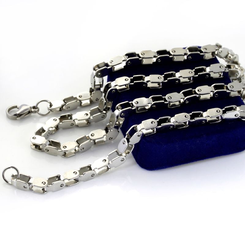 

21.6" Stainless Steel Mens bike Necklace Box chain fashion bicycle chain, Silver