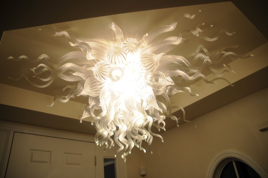 Lâmpadas Arte Moderna Decoração de Teto Lustre de Cristal em Cor Branca 100% Lustres de Vidro Soprado Iluminação Interna