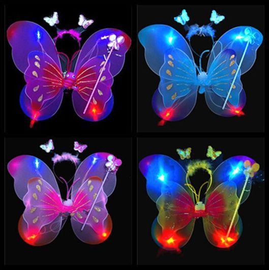Gratis EMS LED Flash Glow Dos capas de Fairy Wings wing, diadema, varita mariposa ala con luz KTV Disco Kids Christmas Gift