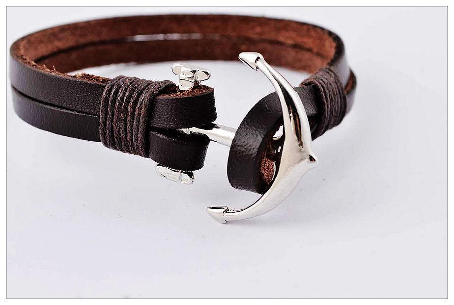 

Black /Brown Men's woven leather bracelet,titanium steel anchor Leather bracelet , 21CM Titanium chain.free shipping.