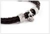 Bracelet en cuir tissé noir/marron pour homme, bracelet en cuir tête de mort pirate punk, chaîne incrustée d'argent titane 22CM. Livraison gratuite.