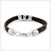 Bracelet en cuir tissé noir/marron pour homme, bracelet en cuir tête de mort pirate punk, chaîne incrustée d'argent titane 22CM. Livraison gratuite.