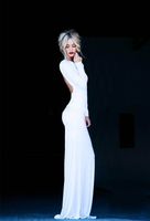 Gorgerous sexig backless aftonklänningar besättning långärmad mantel maxi golv längd vit fest prom klänning formella klänningar 2015