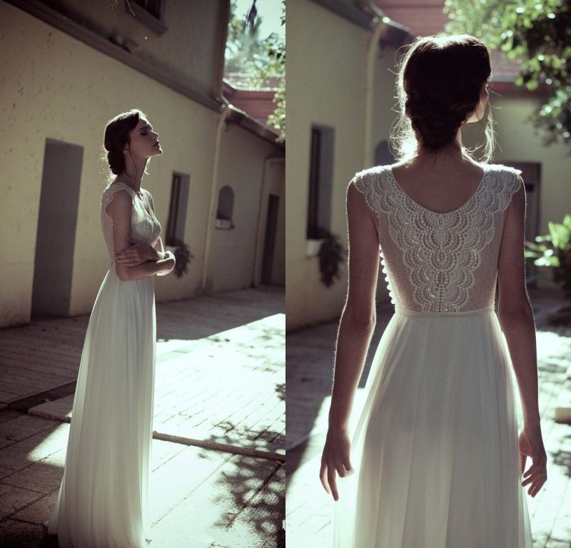 New Simple Flora Bridal Beach Wedding Dresses Chiffon V-neck Pearl Beading Corset Sheer Back Plus Size Bridal Gowns DL1312828-image-199538414