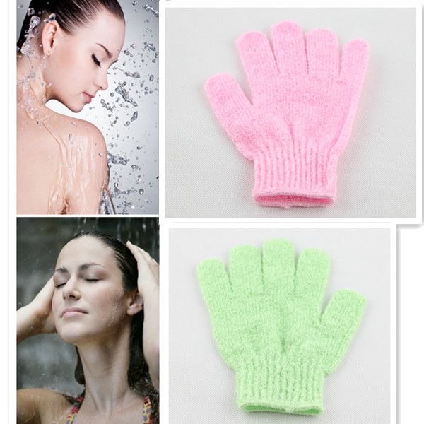 Exfoliating handschoen huid body bad douche loofah spons mitt scrub massage spa roze en groene 600 stks / loten EMS alleen