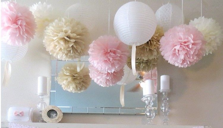 Gorąca Sprzedaż! 50 sztuk Tissue Paper Pom Poms Papier Lantern Pom Pom Pom Bloams Kulki Kwiatowe 6/8/10/12 / 14 cali Opcje wielokolorowe