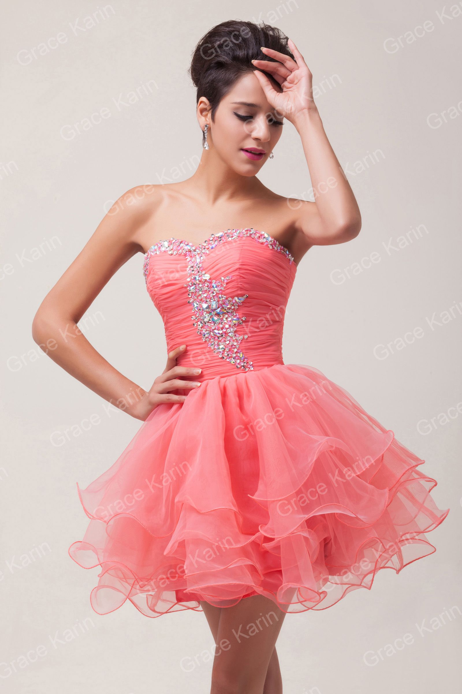 Grace Karin 2016 Stock Mini Sequins Short Mini Party Evening Dress