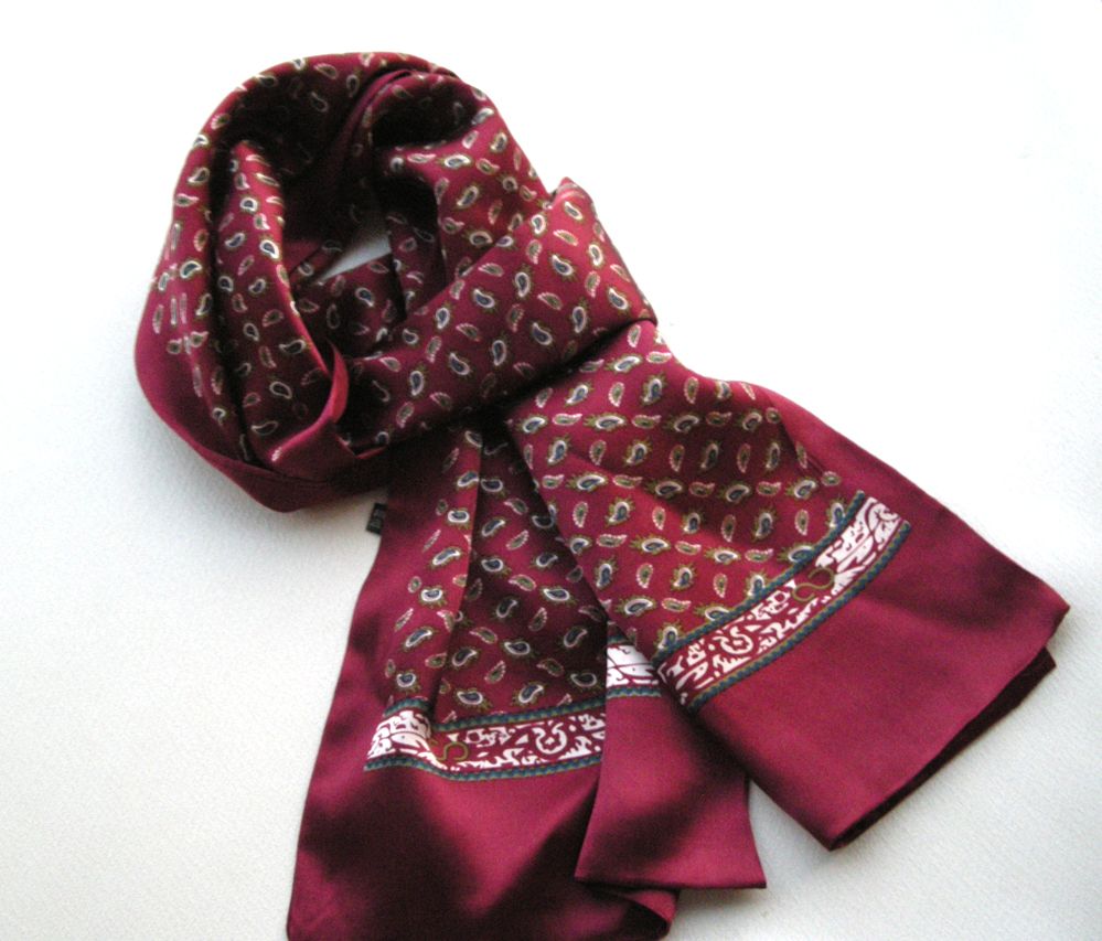 Bufanda de satén crepé de seda auténtica para hombre, pañuelo largo con estampado de doble capa, flores de anacardo pequeñas, estilo 261I
