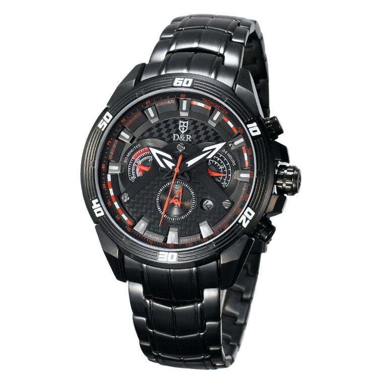 

Fashion Style Men Watch, D&R Quartz Steel Auto Date Sport Men Wristwatch + Box DR05