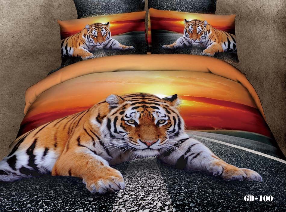 Manly Tiger Sunset Active Printed Cotton Bedding Set For Queen