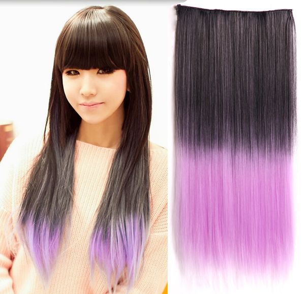 24 Multi Color Ombre Hair Five Clips In One Piece Hair Extension