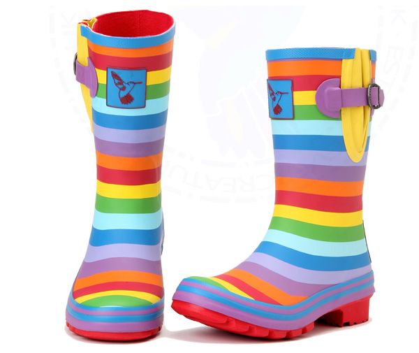 Evercreatures Rainbow Ankle Wellies Rubber Ankle Wellington Boots Rainbow Wellys 