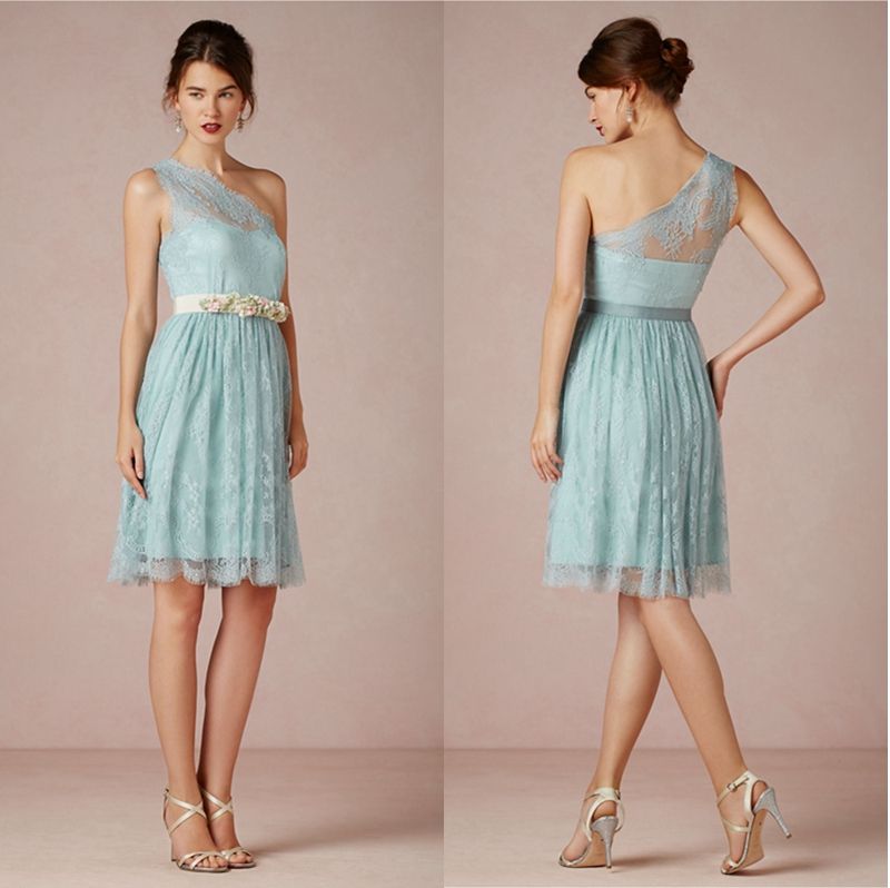 Ice Blue Lace Short Bridesmaid Dresses Party Dress One Shoulder Knee - 800x798 - jpeg Ice Blue Lace Wedding Dress