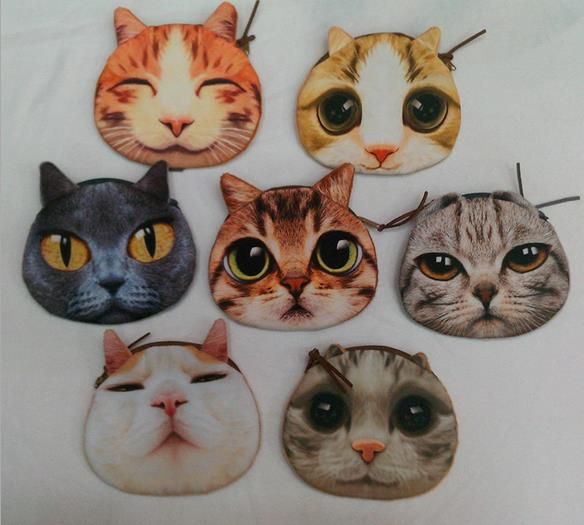 

3D cat head face coin purse wallet cartoon animal plush meow cards holder handbag cosmetic makeup bag women child zipper pouch bags