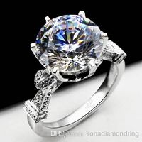Al por mayor - 925 Sterling Silver 18k oro blanco plateado 4ct NSCD Diamante sintético mujeres anillo de bodas Classic Jewelry Engagement envío gratis