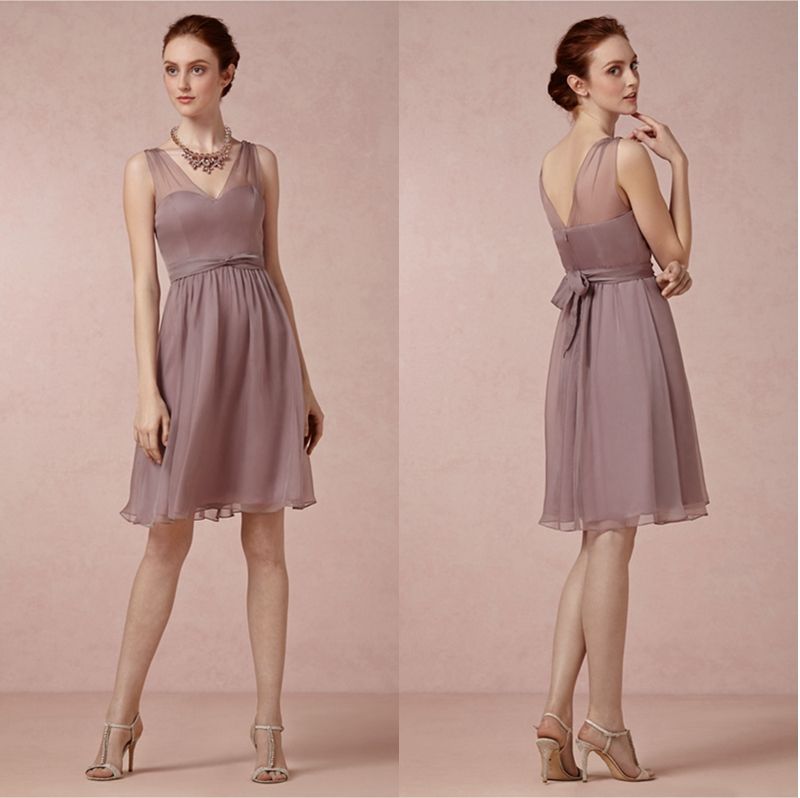 Dusty Mauve  Sheer Chiffon Bridesmaid  Dresses  Short A Line 