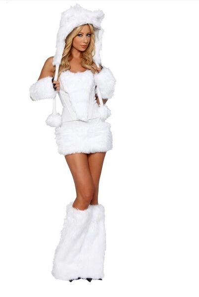 Harige fasching kat meisje witte wolf polar beer frisky halloween cosplay kostuum outfit fancy jurk voor vrouw sexy halloween kostuums volledige set