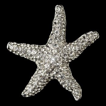 Spilla grande da 7,6 cm in argento rodiato con strass e strass da spiaggia