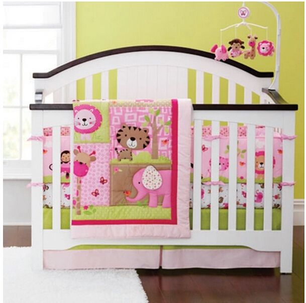 New Pink Sweet Zoo Animals Baby Girl Crib Cot Bedding Set Quilt