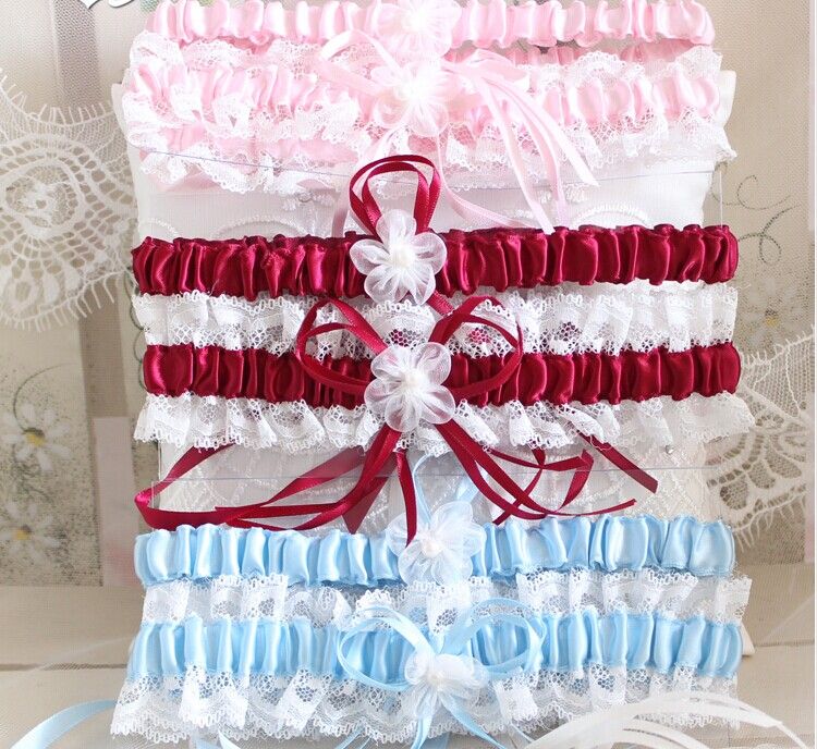 Gratis Verzending Sexy Kant Garters Dames Bruiloft Garters Blauw Rood Wit Roze Bowtie Bridal Kouseband