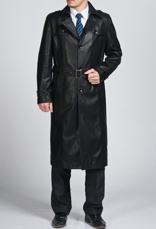 2019 Men Fashion Long Design Leather Overcoat Long Design Lapel Dust ...