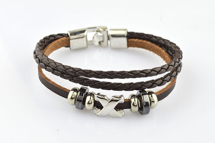 

Hot Men Leather Bracelets Silver Charms Jewelry Handmade Charm Bracelets Brown Black Color 20pcs Free Drop Shipping