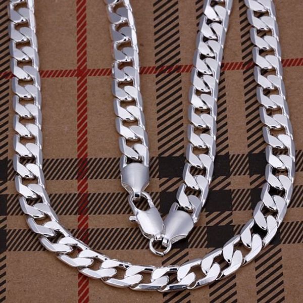 

Горячая стерлингового серебра 925 8 мм 20" плоская цепь ожерелье мужские ожерелье.Бе