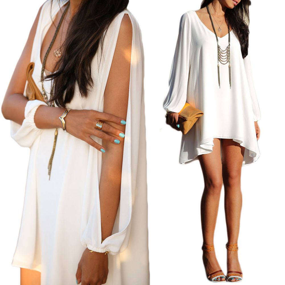 S5q Long Sleeve Casual Loose Shirt Dress Sexy Women Summer Party