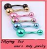 wholes 100pcslot mix 7 colors stainless steel Plated Titanium body piercing jewelry navel Bar belly button ring2619089