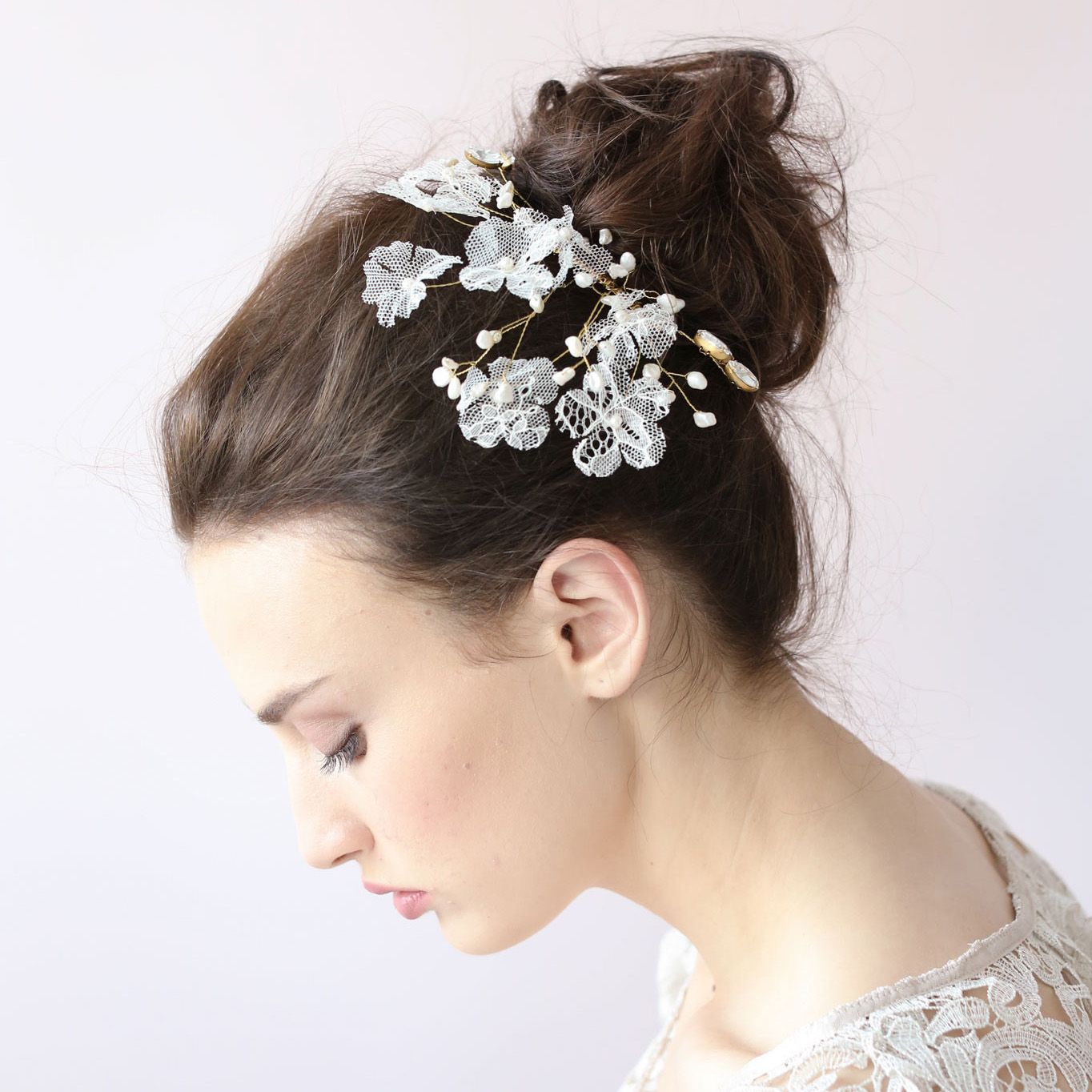 White Crystal Flower Hair Clip Lace Sparkle Leaf Hair Clip Hair