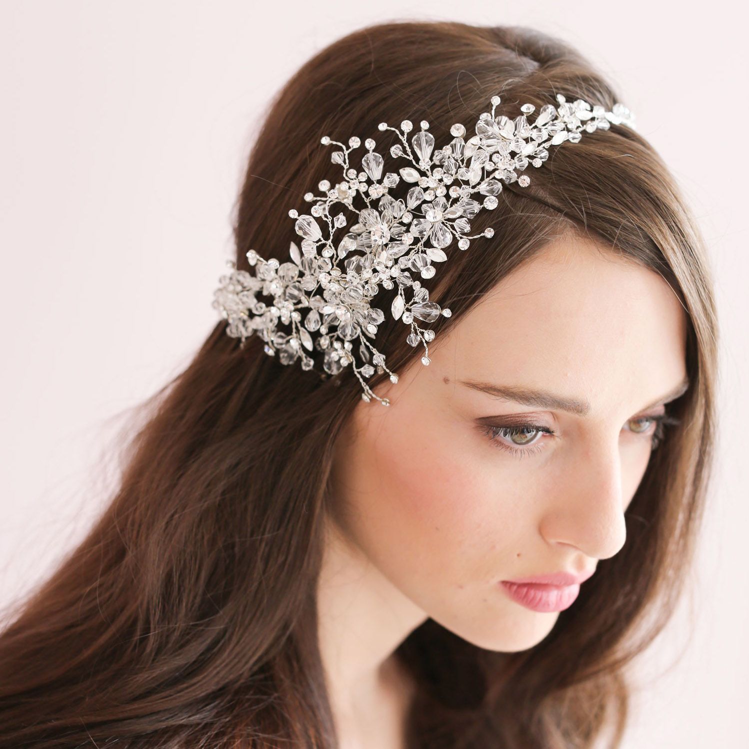 Handmade Crystal Ice Bridal Sparking Headpiece Beaded Wedding