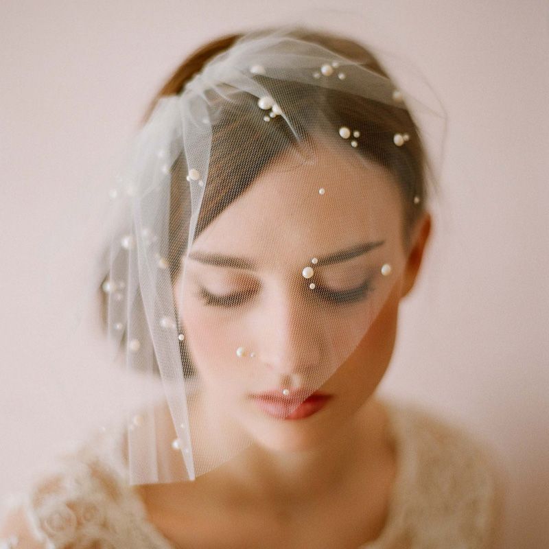 Face Veils Mini Tulle Veil With Pearls Wedding Blusher Short Birdcage
