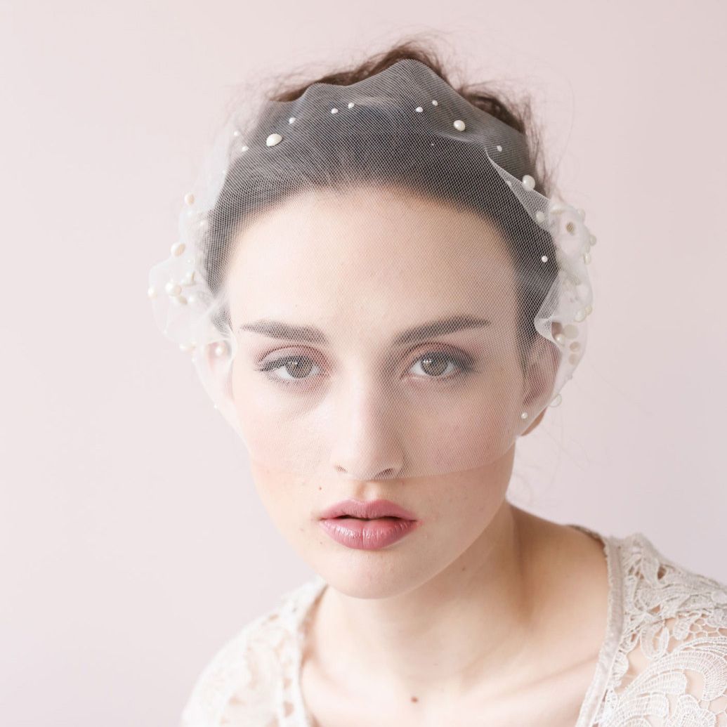 Soft Tulle Pearl Face Veils Mini Birdcage Veil With Comb Wedding