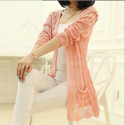 

Fashion loose long section of hollow thin section sweater coat, Beige