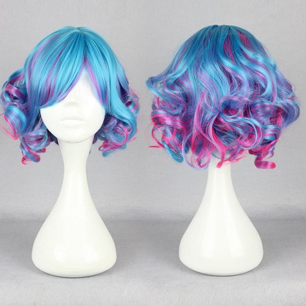 New Zipper 30cm Short Wavy Multicolor Blue Purple Pink Women Girls