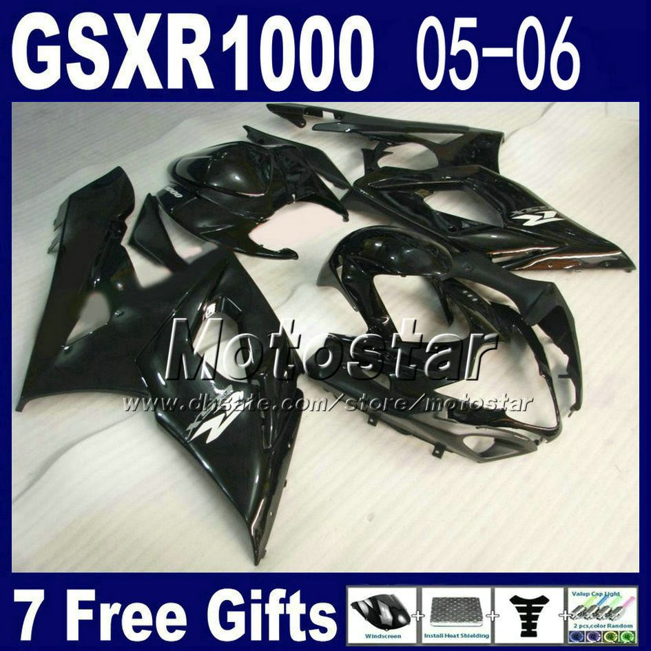kit de carénage pour moto 2005 2006 suzuki gsxr 1000 k5 gsxr1000 kits de carénages noir brillant de haute qualité gsxr1000 05 06 7 cadeau nd94