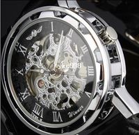 Wholesale Man s Winner Black Leather strap Stainless Steel Skeleton Mechanical Watch For Man Manual Mechanical Wrist Watch
