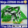 Обтекатель + 7gifts Для фиолетового KAWASAKI ZZR600 ZZR 600 636 2005 2006 2007 2008 13Y336 ZX636 ZZR600 05 06 07 08 черного пламени 100% Новых