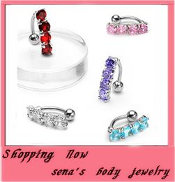 4 belly button piercing Canada - High Quality Romantic 4 Gem Belly Button Rings Fashion Stainless Steel Red Rhinestone Rose Navel Body Piercing Jewelry