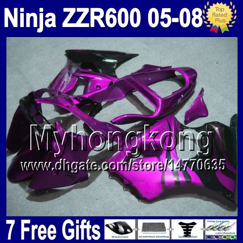 Fairing +7gifts For purple KAWASAKI ZZR600 ZZR 600 636 2005 2006 2007 2008 13Y336 ZX636 ZZR-600 05 06 07 08 black flames 100%New